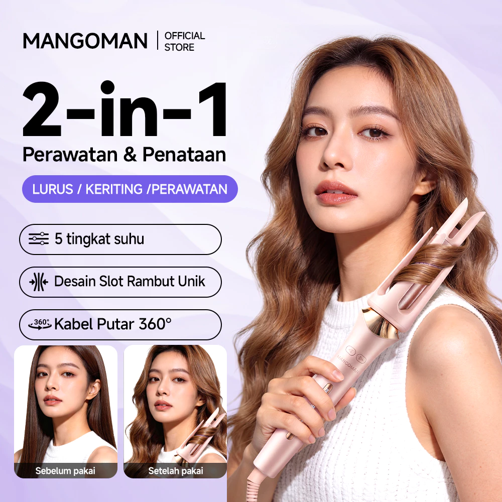 Mangoman Catokan Curly Otomatis 32MM 2 in 1 LED - Pelurus & Pengkeriting Rambut Murah