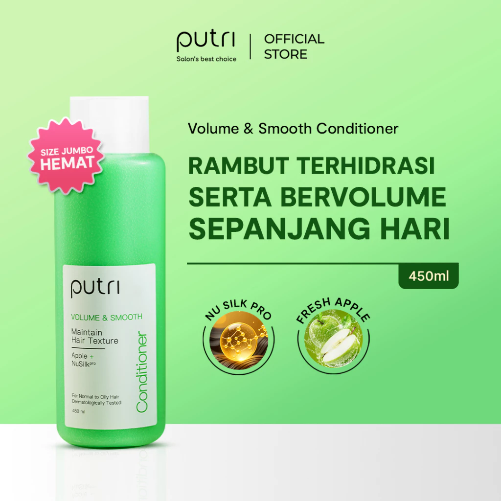 Putri Volume & Smooth Conditioner 450mL – Cegah Lepek & Berminyak | Conditioner Wangi Tahan Lama | Conditioner Ala Spa | Dengan Ekstrak Apel | Conditioner Rambut Lepek & Berminyak | Atasi Rambut Rontok & Rusak