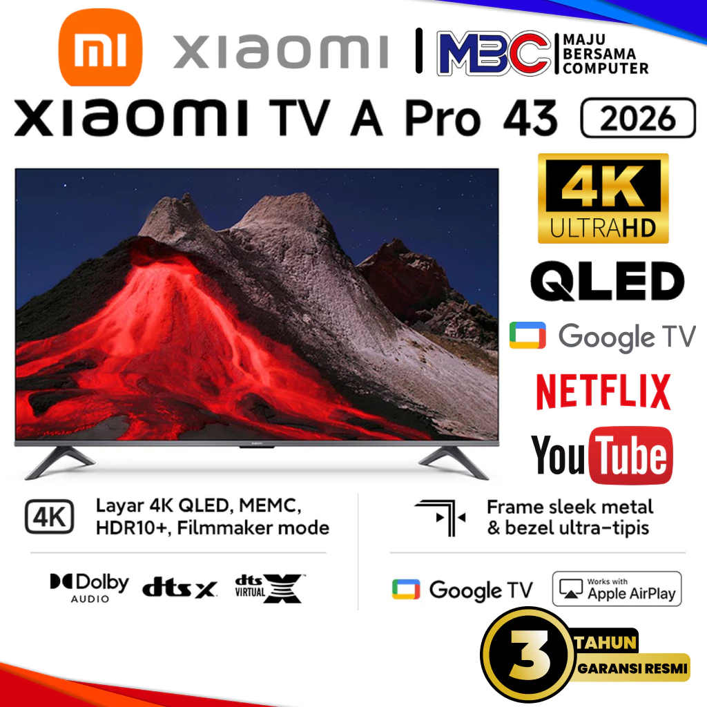 TV Xiaomi A Pro 43 2026 Inch QLED UHD 4K Google TV Ultra HD - Mi Smart TV Digital Series 43 inch inci 43' 43" 43inch 43inci