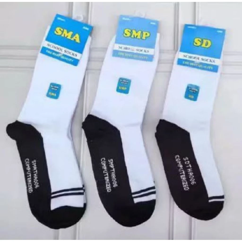 (3 PASANG) KAOS KAKI SEKOLAH HITAM PUTIH SD-SMP-SMA BAHAN PE TEBAL DAN LEMBUT.