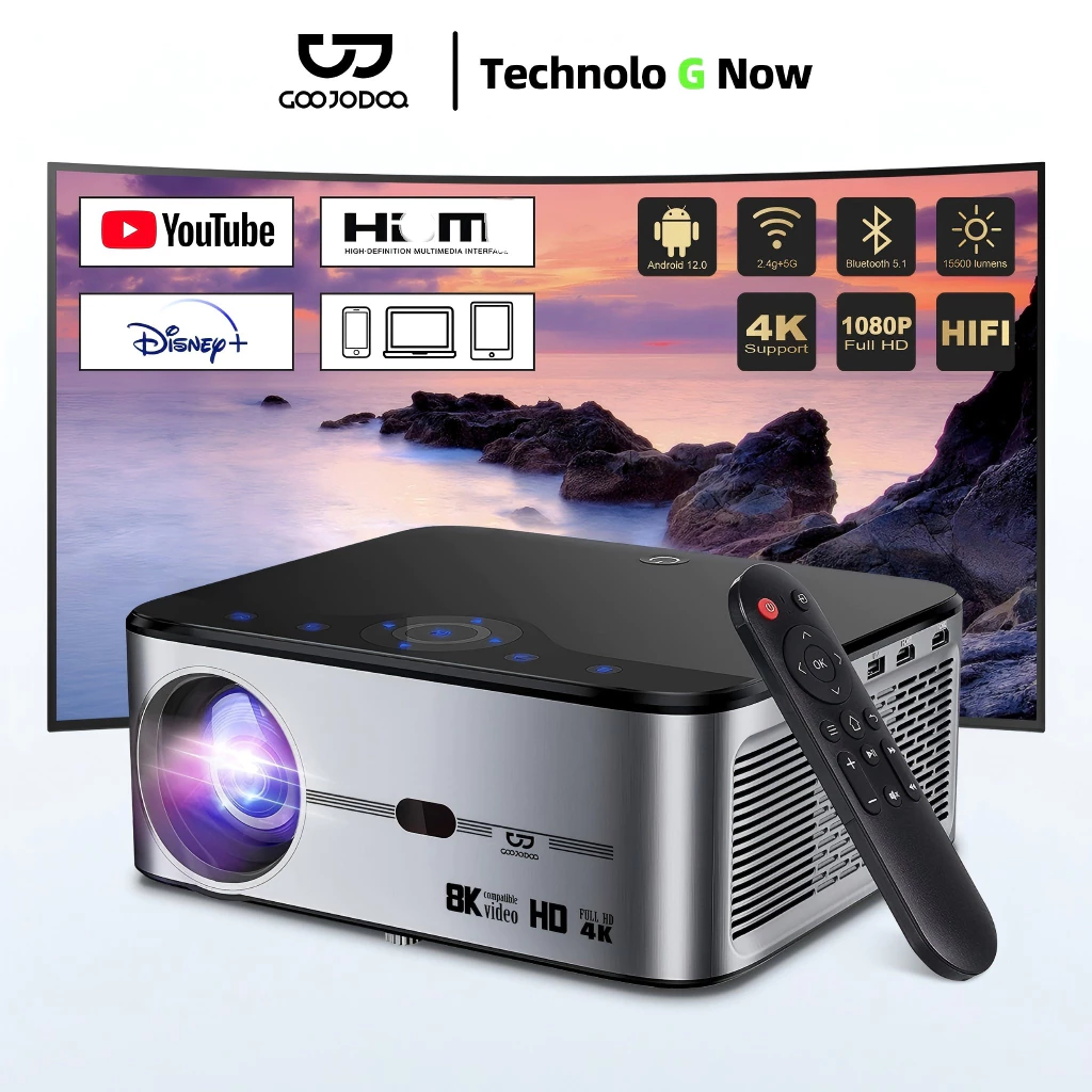 Goojodoq Proyektor Profesional Android 4k Wifi Full Hd 1080p 15500lm Suporta Android Sincronizando a Tela do Smartphone Home Theater Projetor Office Proyektor