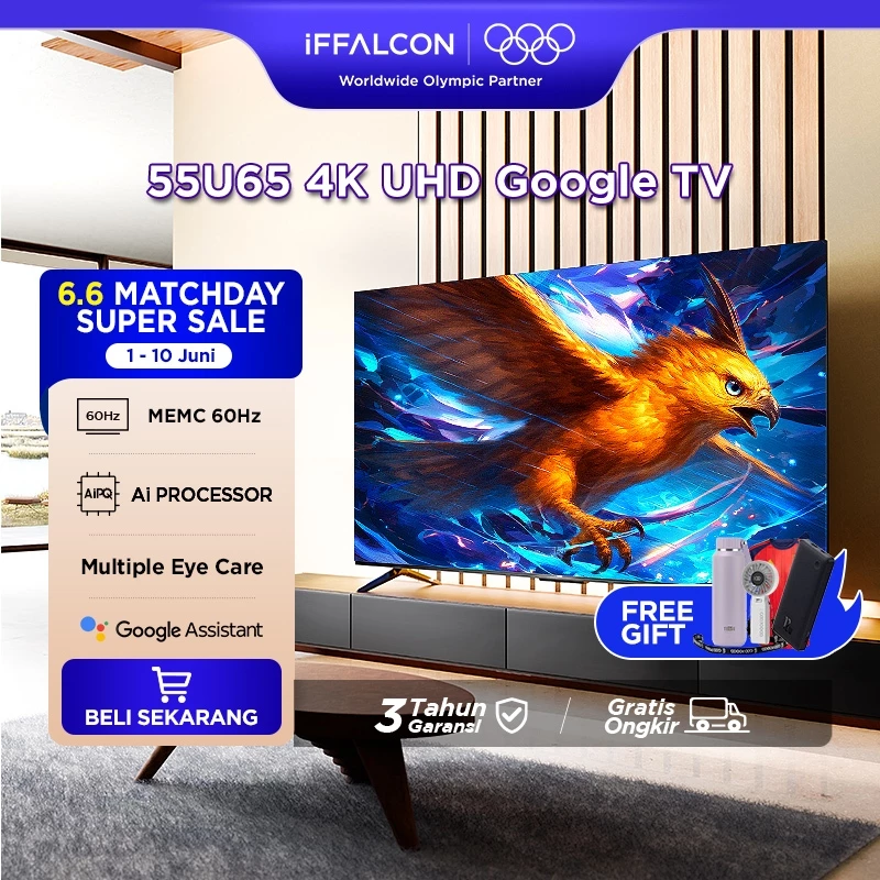 iFFALCON by TCL 55 inch U65 Series Google TV (Android 12) Smart Digital - 4K UHD - Dolby Audio - Google Play/Netflix/YouTube/Disney+ Hotstar/Prime Video - WiFi/Bluetooth 50
