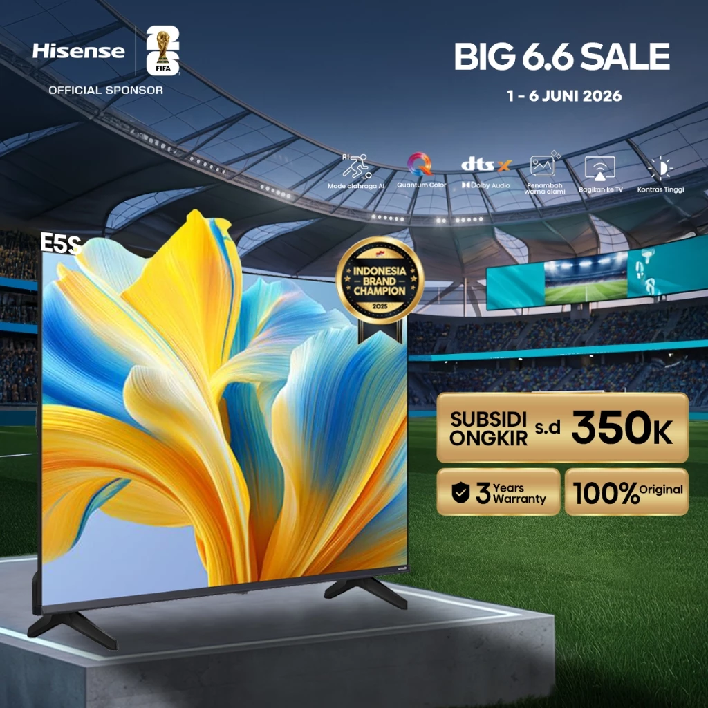 Hisense TV E5S Vidaa Smart Digital Hi-QLED TV 32 inch (HD) /40 43 50 inch (FHD)  Bazelles Design DTS X & Dolby Audio Quantum Dot Colour  Kontras Tinggi Mode Olahraga AI RAM 1GB ROM 4GB Television