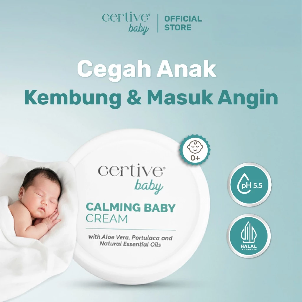 CERTIVE Calming Baby Cream 50gr - Krim Bayi Penghangat Aman Newborn untuk Kembung, Masuk Angin, Kolik, Pijat Bayi & Tidur Nyenyak