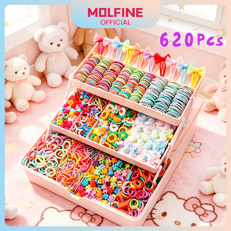 MOLFINE Set Perlengkapan Rambut Anak Perempuan 620 Pcs Set Aksesoris Rambut Anak Korea Aesthetic