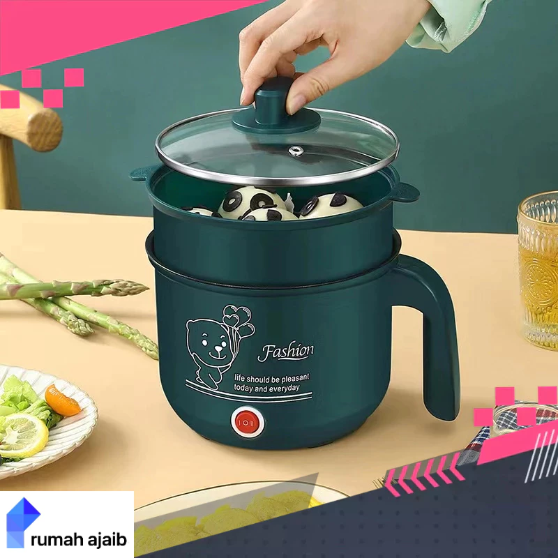 rumahajaib1 - Panci Portable Listrik Multifunctional Electric Frying Panci Listrik Lapisan Teflon 450watt Serbaguna Free Kukusan