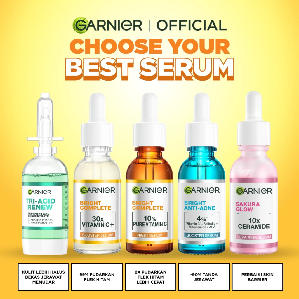 GARNIER Serum Vitamin C Skincare ALL VARIANT Serum Mencerahkan Wajah Vitamin C Ceramide Skin Barrier Salycilic Acid Night Peeling Serum 15ml 30ml 50ml Cocok untuk semua jenis kulit Serum Pagi & Malam