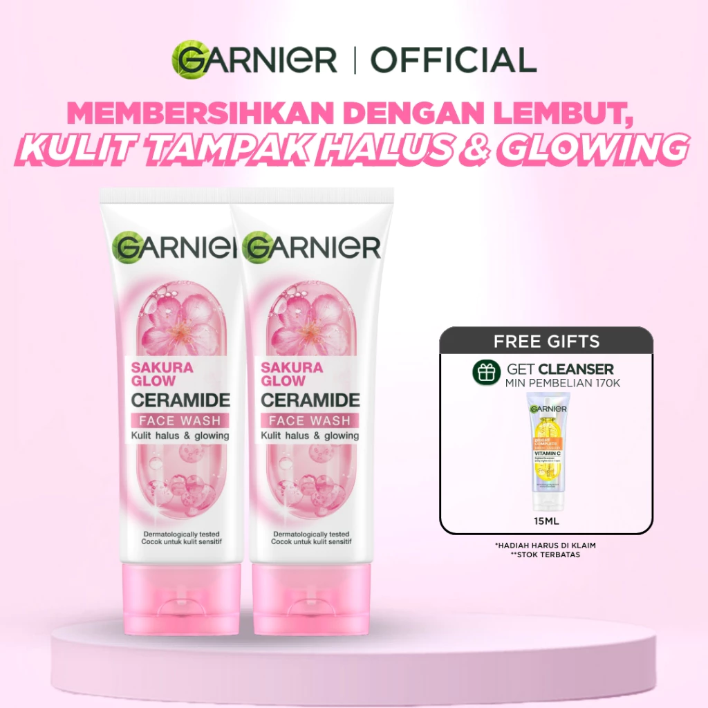 [PAKET HEMAT ISI 2] GARNIER Facial Wash Sakura Glow Ceramide Skin Barrier 100ml Skincare Pembersih Wajah sabun cuci muka sabun muka glowing dan memutihkan face wash