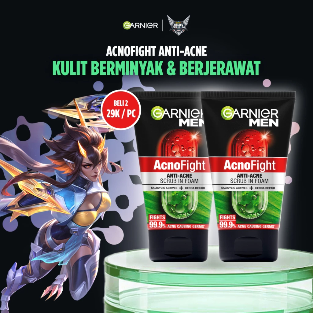 [HOT SALE] GARNIER Men Facial Wash ISI 2 Acno Fight Anti-Acne Scrub In Foam Skin Care 100ml Salicylic Actives + Herba Repair Skincare sabun cuci muka pria face wash pembersih wajah
