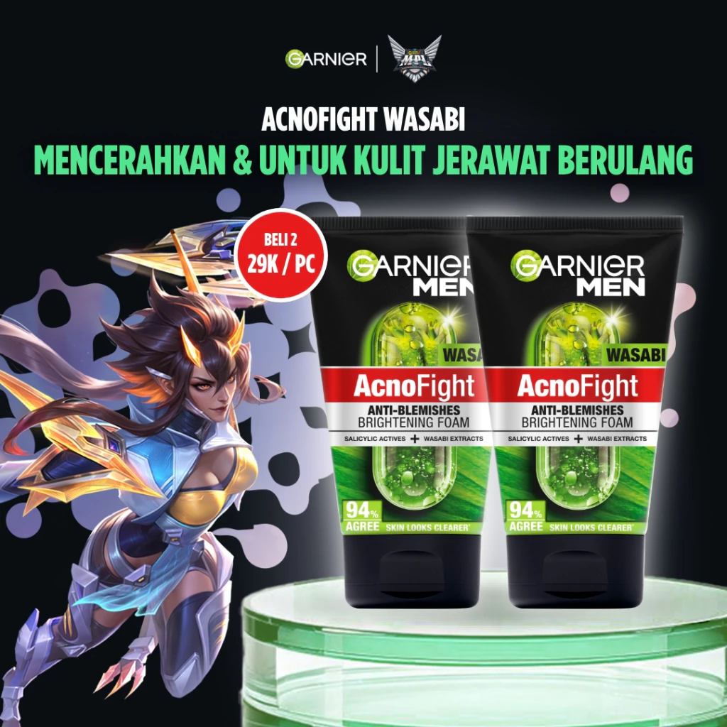 [PAKET HEMAT ISI 2] GARNIER Men Facial Wash Acno Fight Wasabi Anti-Bacteria Brightening Skincare 100ml sabun cuci muka pria face wash pembersih wajah sabun muka glowing dan memutihkan
