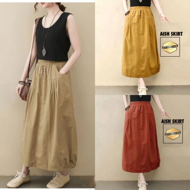 AISH SKIRT | Rok Katun Polos Panjang Wanita Jumbo Kekinian