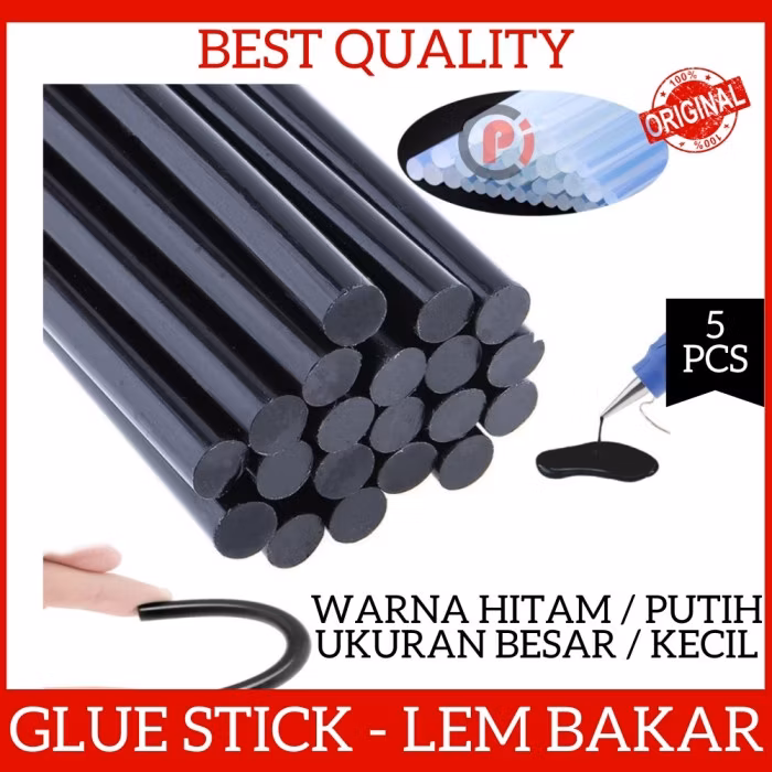 Isi 5 Pcs Glue Stick Lem Bakar Lilin Refill Lem Warna Putih Hitam Stik