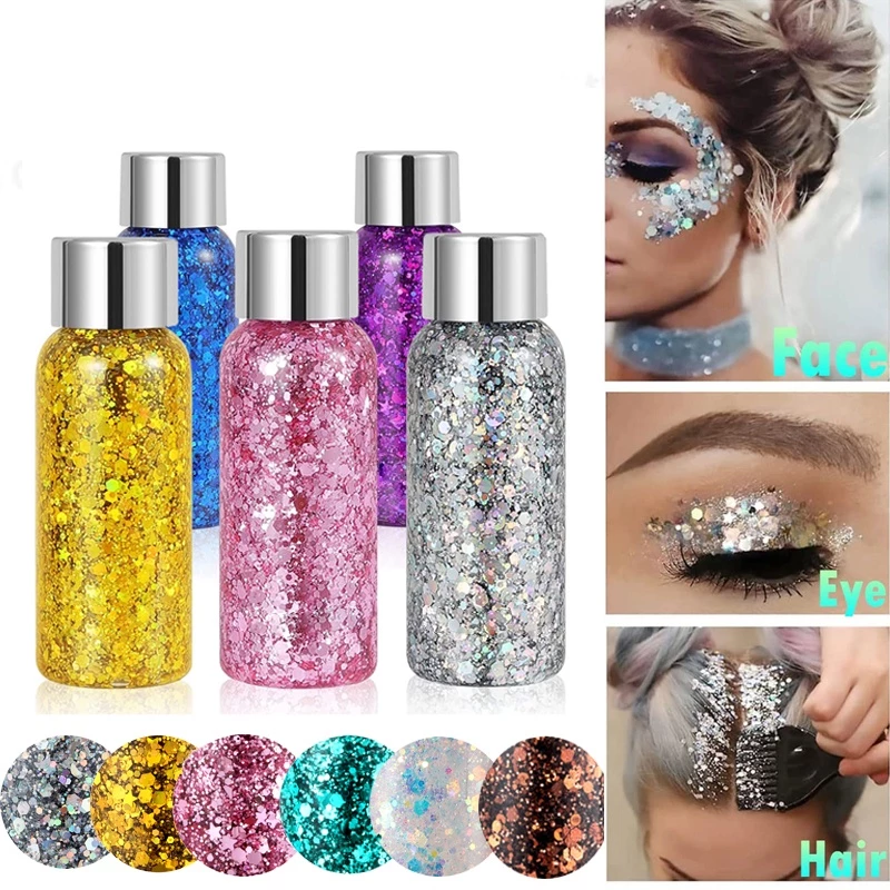 【Tersedia】 7 Warna Glitter Shiny Glitter Bubuk Body Painting Gel Cream Face Glitter Body Art Eye Shadow Festival Party Eye Makeup Cream 30g