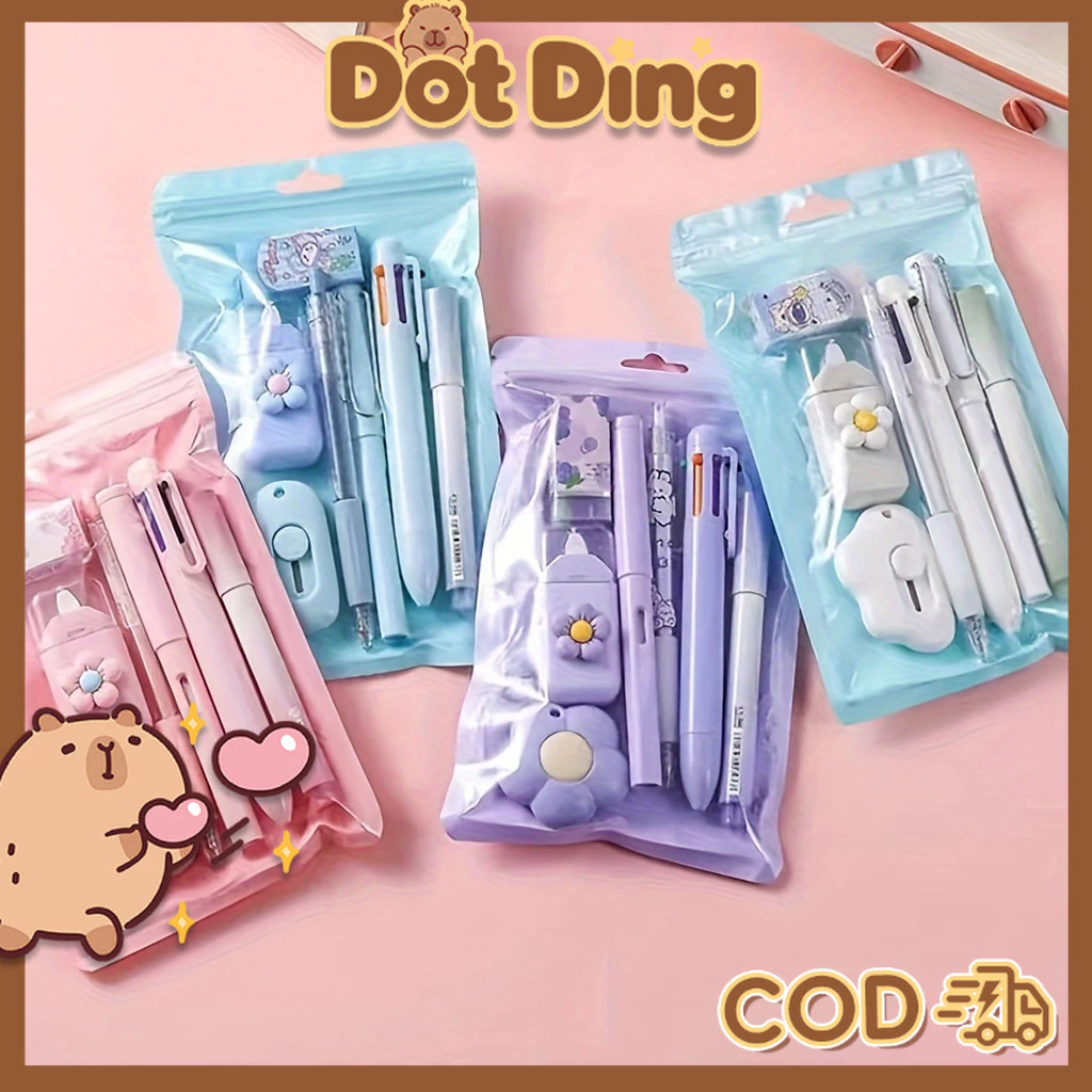 [DOTDING] 7-Piece-Set ATK Kantor Pulpen Pensil Stabilo Penghapus Tip Komplit Cutter Set Alat Tulis Kantor Sekolah