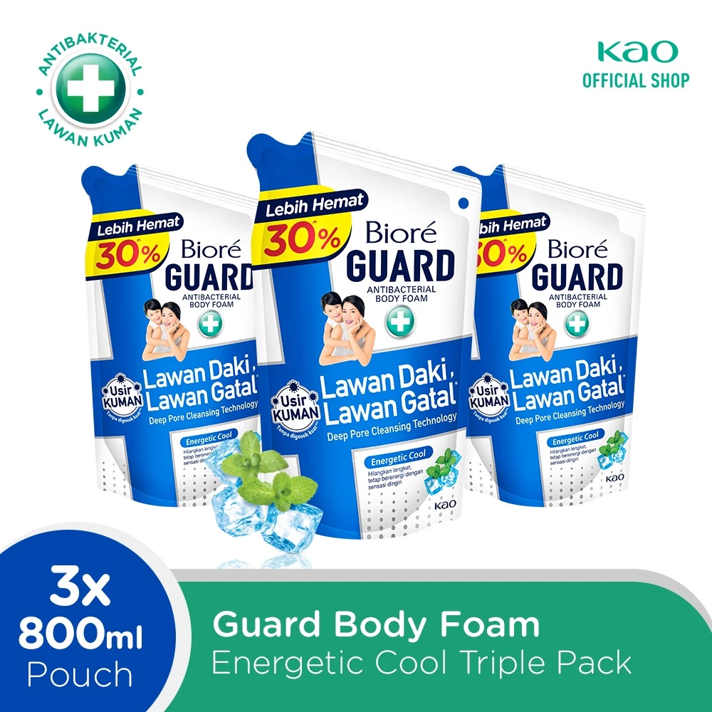 Biore Guard Cleansing Sabun Mandi Energetic Cool Pouch 800 ml Triple Pack