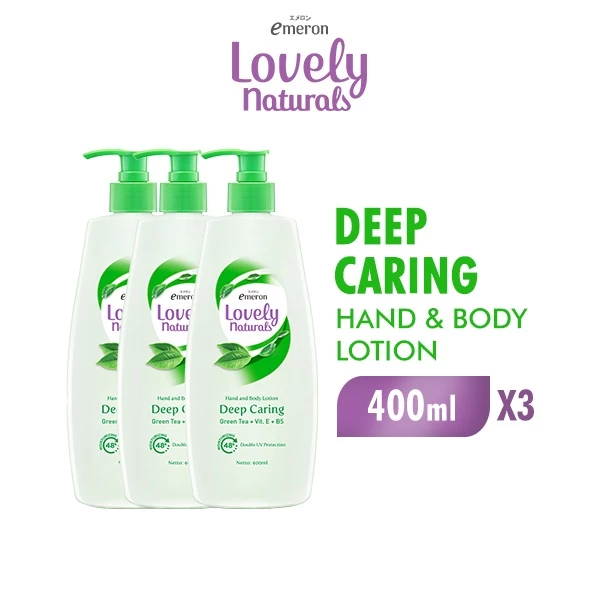 Emeron Lovely Naturals Hand & Body Lotion Deep Caring Green Tea 400 ml x3