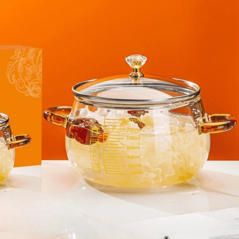 Panci Soup Rebus Kaca Tebal 1600ml Borosilicate Glass Cooking Soup Pot Transparan Anti Panas