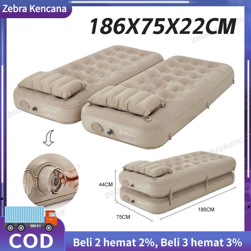 [186X75X22cm] Sleefy Matras Tidur Kasur Angin Pompa Tiup Double Air Bed / Kasur Angin Termasuk Bantal kasur angin pompa otomatis kasur tiup Double Kasur Tiup Air Bed Queen