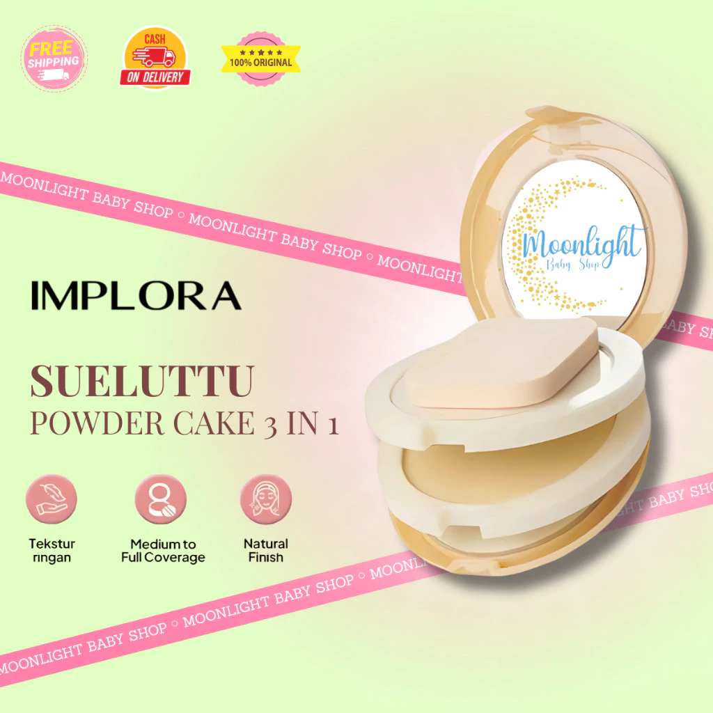 Implora Bedak Sueluttu Powder Cake 3in1 320 - BPOM | Two Color Two Way Cake One Foundation | Bedak Padat | Foundation Powder