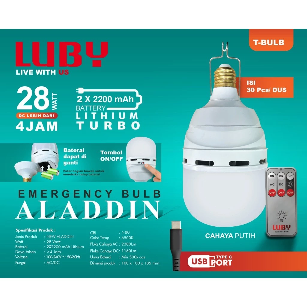 Lampu LED Emergency LUBY Aladdin 6w / 8w / 10w / 12w / 16w