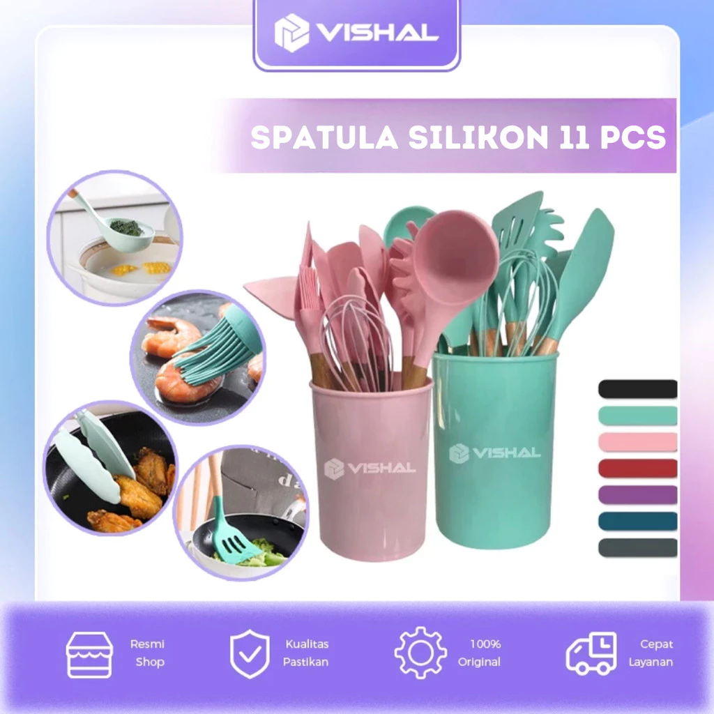 VISHAL Silicone Set Kitchen Utensil Set 12In1 Sodet Spatula Silikon / Alat Masak Sehat / Kitchen Silicon Utensil Set + Bucket VS-1809