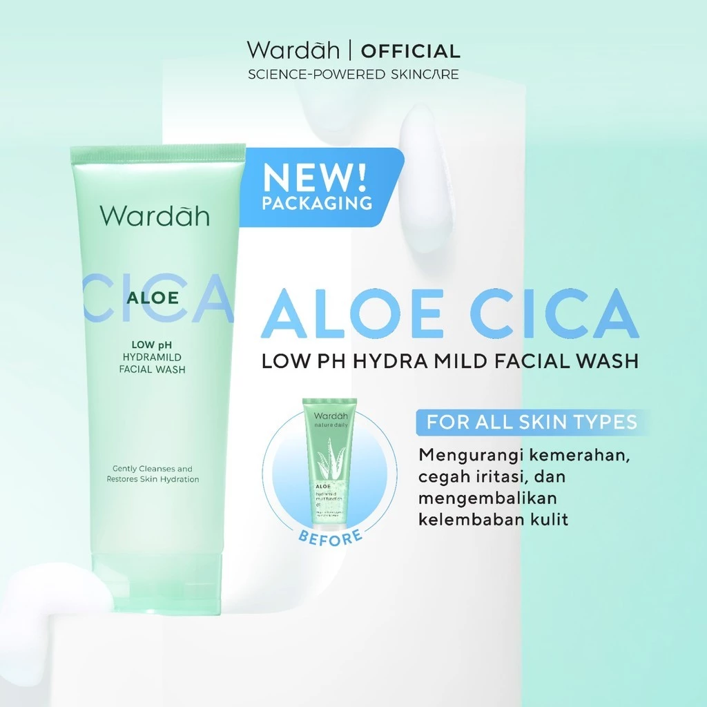 [REFAL HADY'S FAVORITE] Wardah Cica Aloe Low pH Hydramild Facial Wash Nature Daily Sabun Cuci Muka Membersihkan secara Lembut dan Menghidrasi Kulit dengan Kandungan Aloe Vera Centella Asiatica for All Skin Types Non Comedogenic Non Acnegenic - Skincare