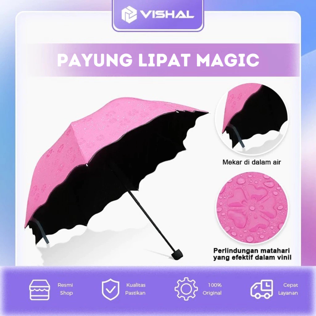 VISHAL 3D Payung Lipat Magic Umbrella / Payung Hujan dengan Motif yang Muncul ketika Basah VS-102