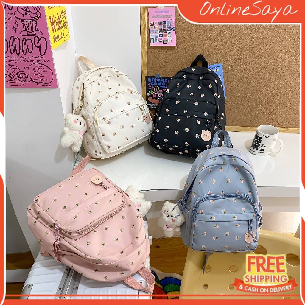 Wales Bag Tas Ransel Wanita Korea Little Flower School Backpack Perempuan Stylish 8698 Import
