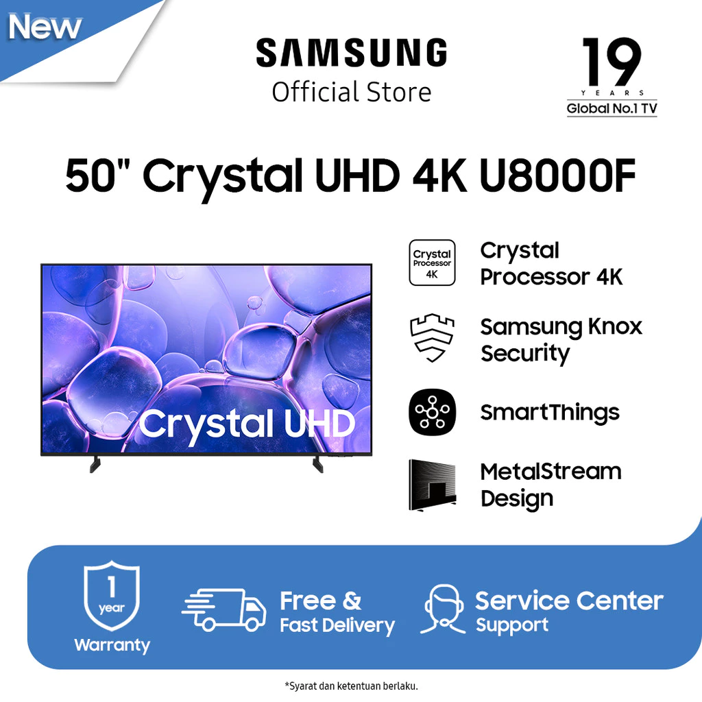 Samsung 50" Crystal UHD 4K U8000F Smart TV | Crystal Processor 4K | SmartThings | UA50U8000FKXXD