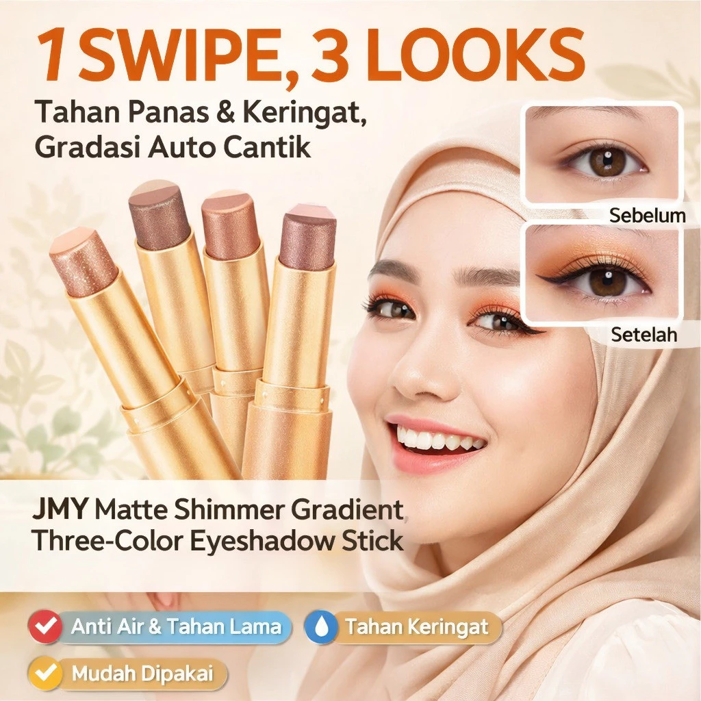 [COD]Stik Eyeshadow Tiga Warna Dengan Glitter Gradien - Tahan Air Dan Anti Noda/Stik Perona Mata Berlian Emas, Pena Perona Mata Berkilau Gradien Tiga Warna/ Glitter Emas Tahan Lama/Tahan Lama 12 Jam/Pengiriman cepat