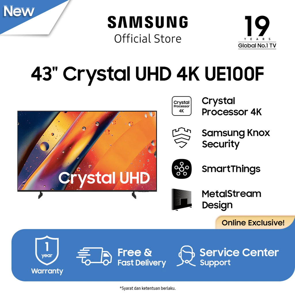 Samsung 43" Crystal UHD 4K UE100F 4K Smart TV | UA43UE100FKXXD