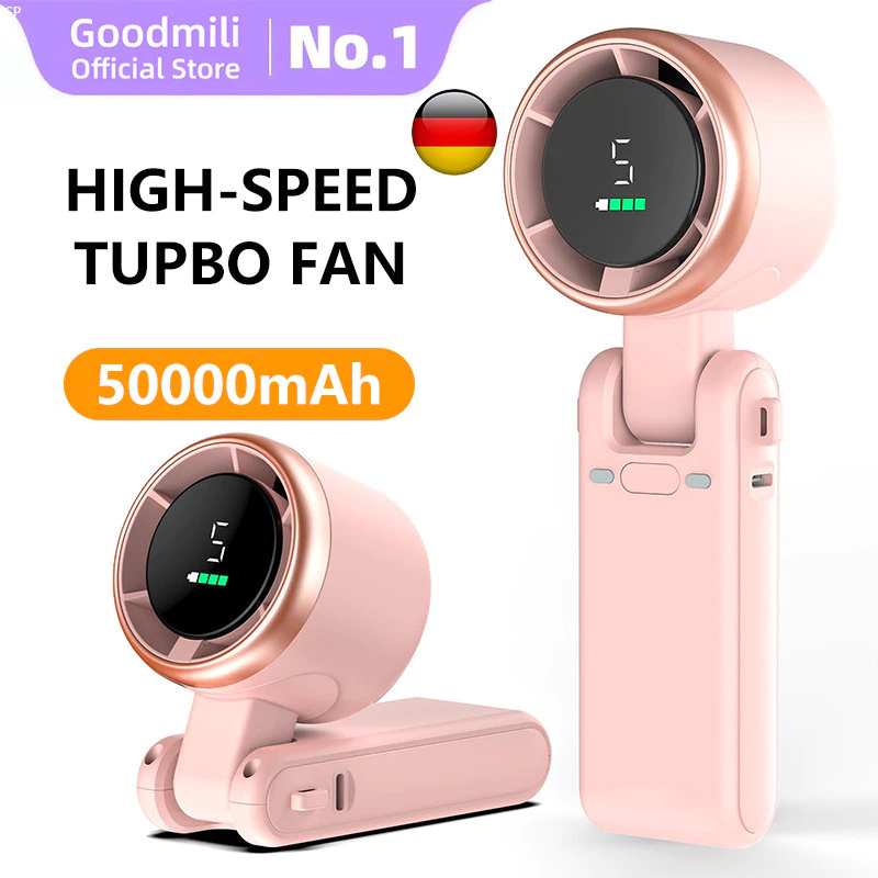 50000Mah 2026 Kipas High-speed  turbo Digital Display Adjustable Led  Kipas Angin Portable  Mini  Kipas Kecepatan dilipat  20000RPM Strong 120H Kipas Turbo Angin  USB kipas tangan TYPE C