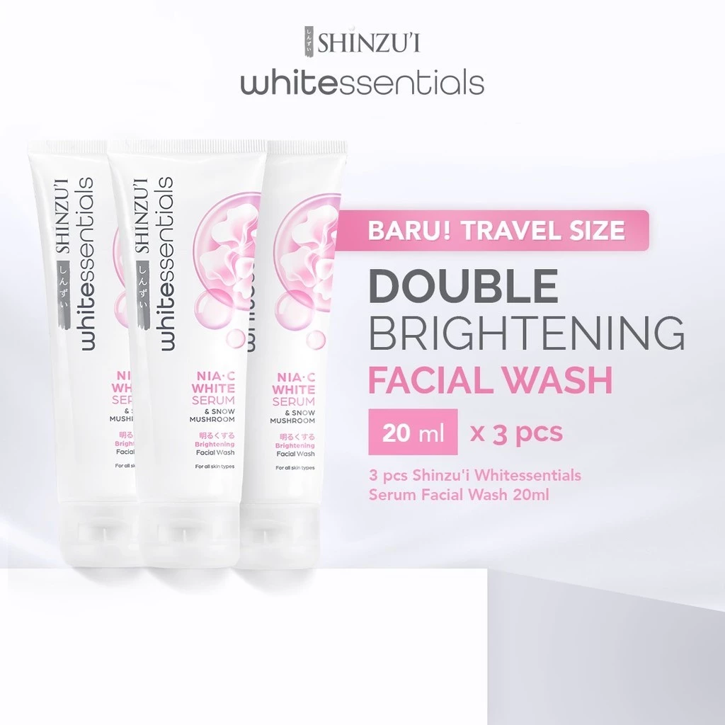 Shinzui WHITEssentials Double Brightening Facial Wash Snow Mushroom 20 ml Isi 3 Pcs