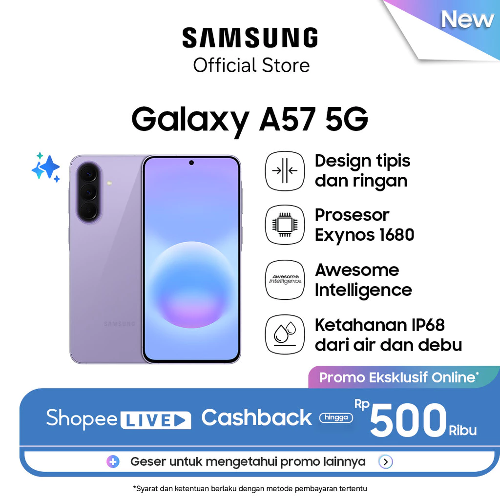 Samsung Galaxy A57 5G 8/256GB – Awesome Lilac | Hp AI | IP68 | 5000 mAh