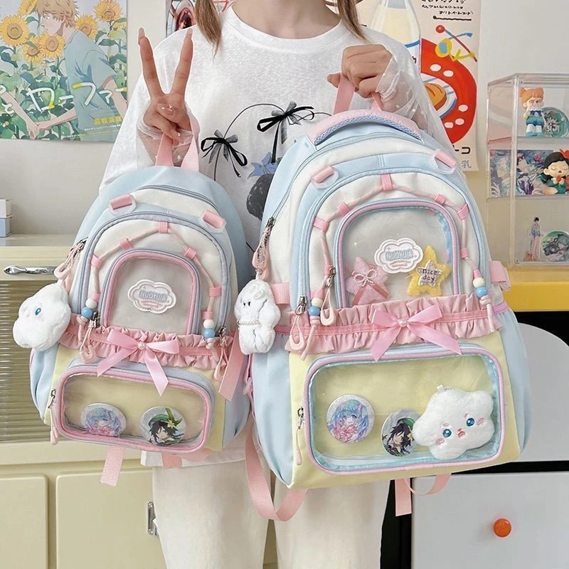 Tas Ransel Punggung Laptop Pelajar Berkapasitas Besar Tas Cewek Korean Style Tas Sekolah Transparan lucu Wanita Kekinian Backpack