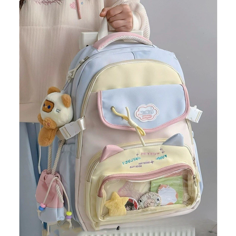 Tas Sekolah Kucing lucu Wanita Anak Perempuan korea import fashion Kuliah Ransel laptop berkapasitas besar backpack