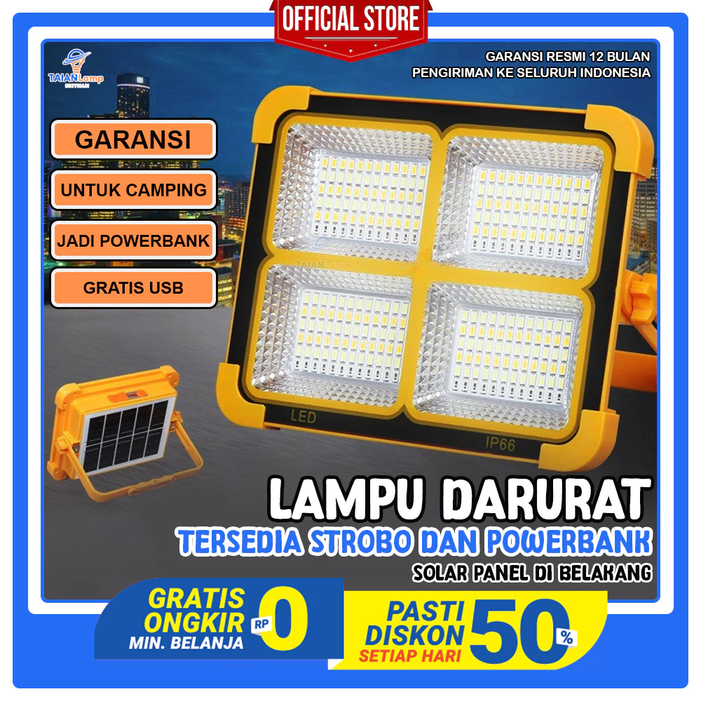 Panel Surya Darurat Portabel Lampu Darurat Surya LED 3000W Panel Surya Bertenaga dengan IP 66 Lampu