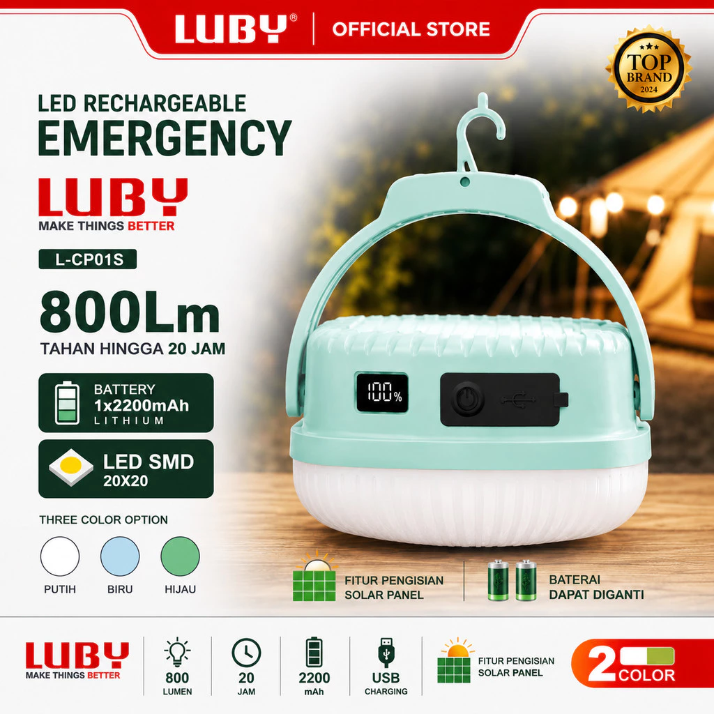 LUBY Lampu Emergency UFO LED 800 Lumen Lampu Rechargeable Solar Panel SMD 20+20 L-CP01S