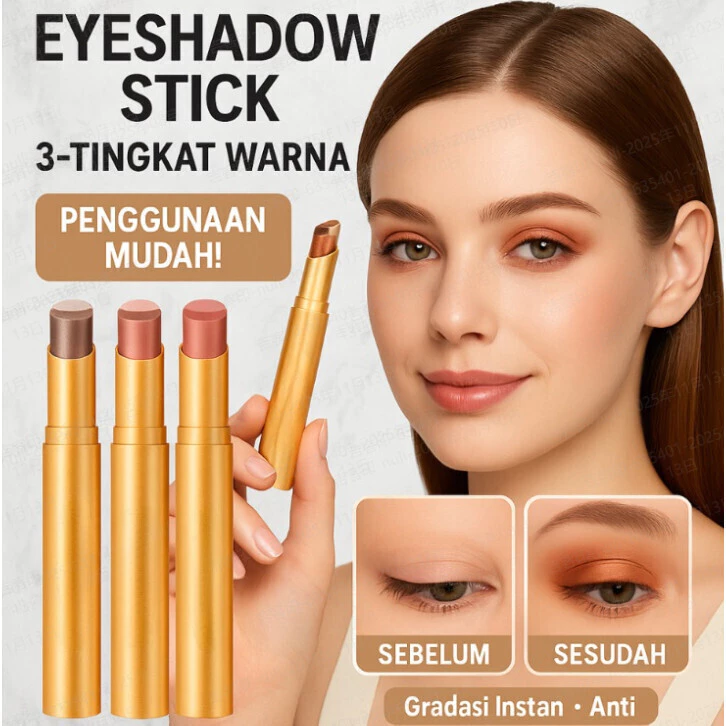 COD[Waterproof/Mudah Diaplikasikan]stik eyeshadow tiga warna dengan glitter gradien/Stik Eyeshadow Emas Berlian 3 Warna Glitter Gradien Pensil Eyeshadow Tiga Warna Kilau Mewah Eyeshadow Stick Triple Warna Glitter Emas Tahan Lama