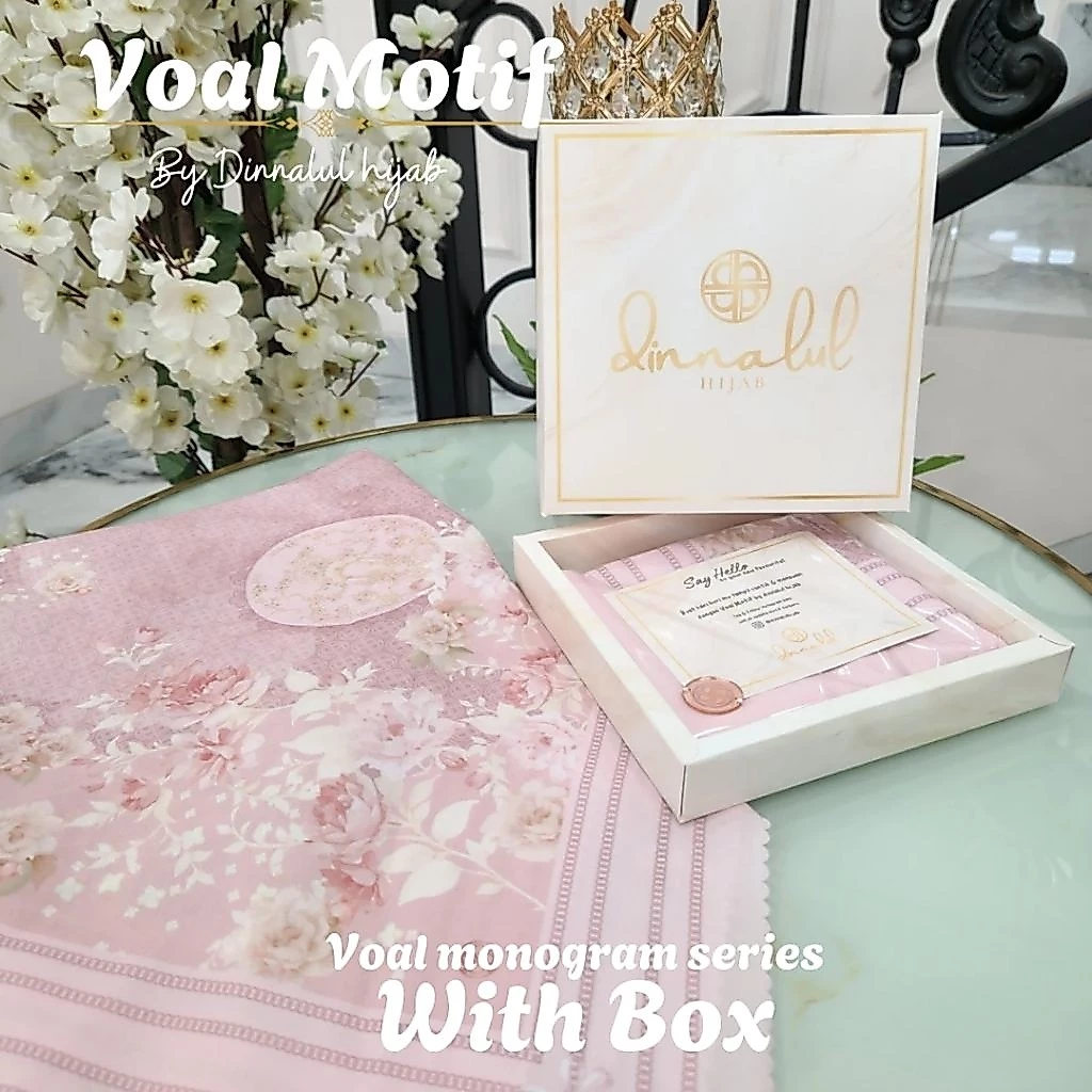 Hijab Segiempat Voal Motif with BOX by DinnalulHijab