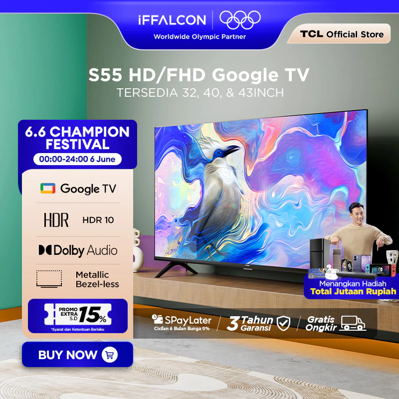 iFFALCON by TCL S55 Series Google TV (Android 14) Smart Digital - HD/FHD - HDR 10 - Dolby Audio - Google Play/Netflix/YouTube/Disney+ Hotstar/Prime Video - WiFi/Bluetooth 24 G9 (32 inch, 40 inch, 43 inch)