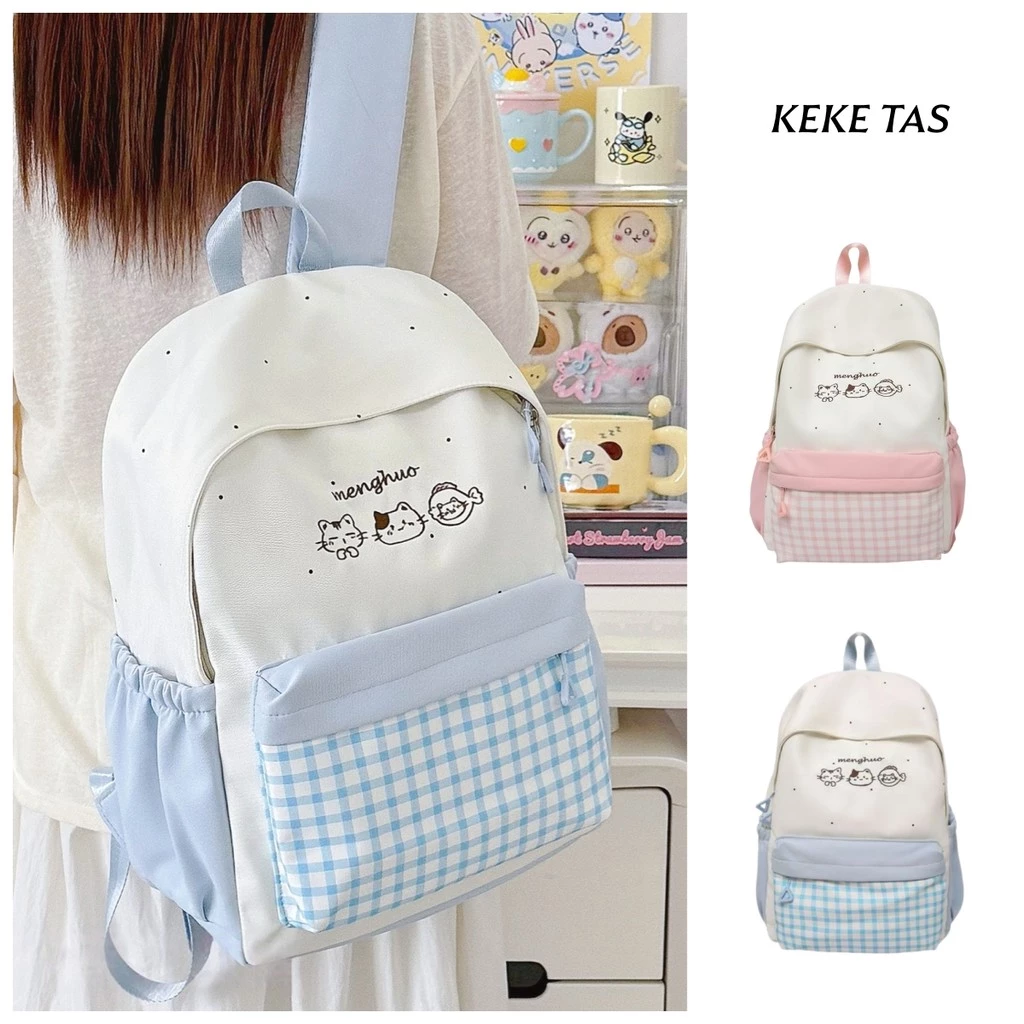 COD Tas Ransel Cewek Korea Lucu Manis Aesthetic Baru Anti Air Tas Sekolah Manis Fashion Impor Kasual Tas Punggung SD SMP SMA Cantik Premium Komuter Backpack Biru Wanita Kapasitas Besar Laptop Siswa Tahan Lama Kuliah Ins Canggih