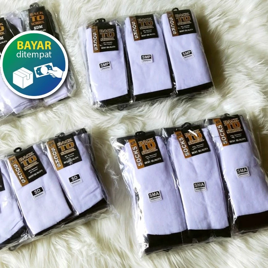 Murah  obral 12 Pasang Kaos Kaki Sekolah fe Spandek SD/SMP/SMA