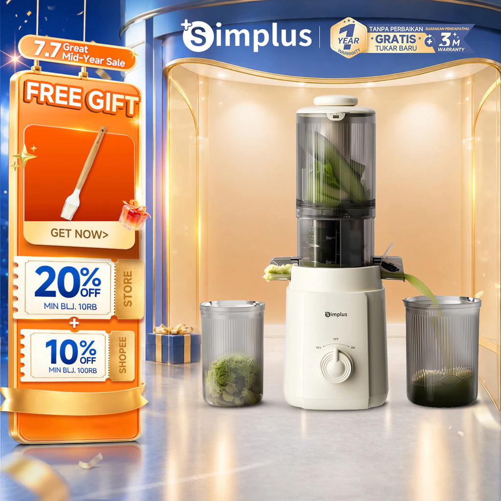 Simplus Blender 200W Slow Juicer Cold Press 113mm Easy Juice Cerat Lebar Sari Jus dan Ampas Terpisah