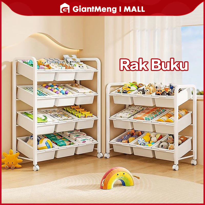 GiantMeng - Rak Mainan Anak Roda Rak Susun Plastik Kabinet Buku Rak Penyimpanan Tempat Penyimpanan Serbaguna