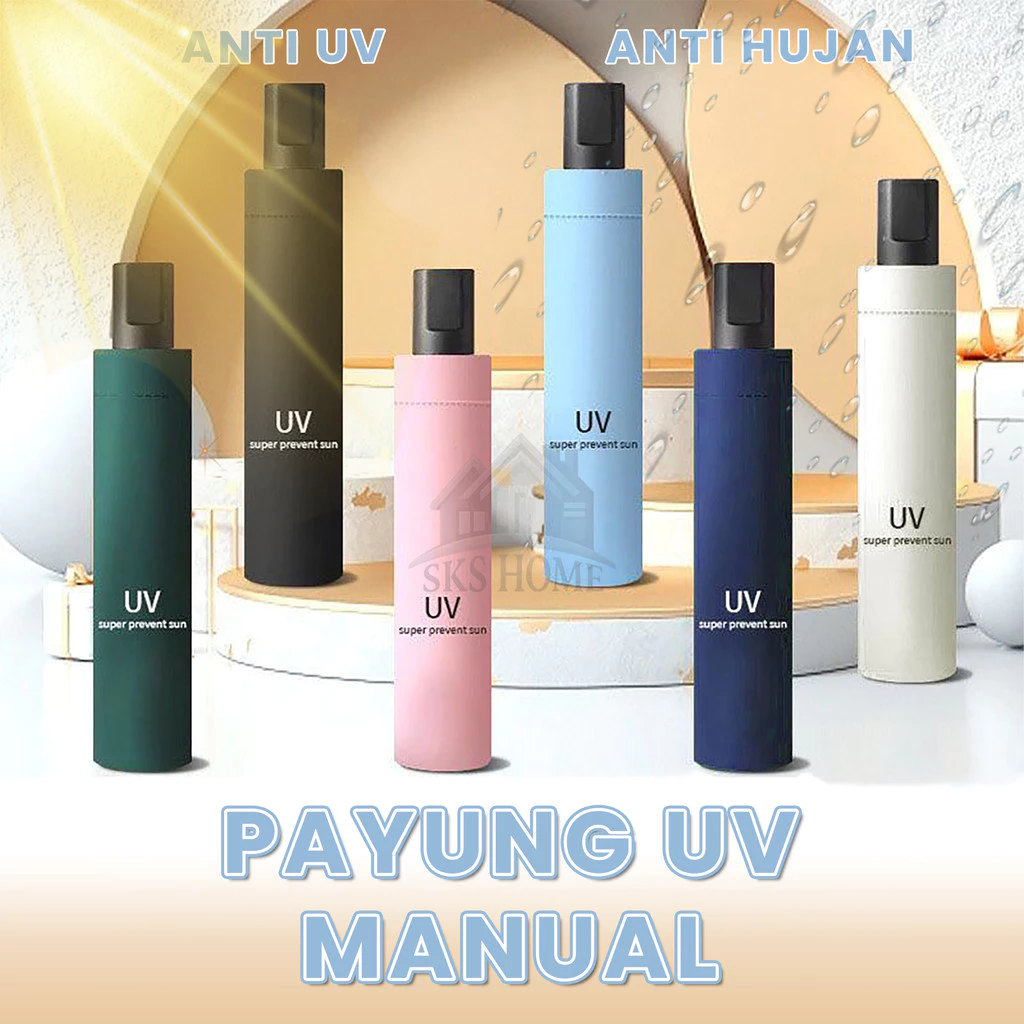Payung Lipat Manual Premium Bonus Tas Anti UV Sinar Matahari Anti Hujan Model Polos Termurah Bisa Cod