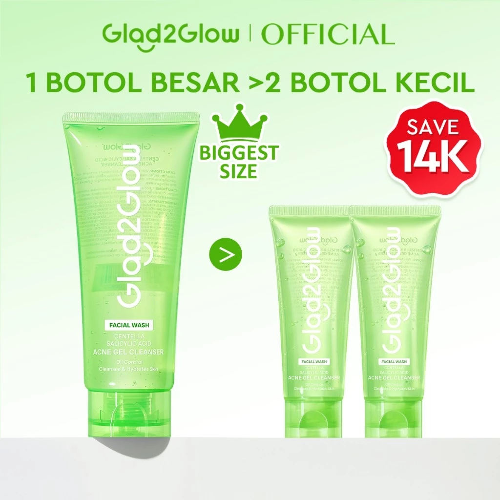 [Isi Besar Hemat]Glad2Glow Centella Salicylic Acid Acne Gel Cleanser 150ML facial wash skincare face wash sabun cuci muka cleansing balm exfoliating exfoliasi wajah sabun muka pembersih wajah merawat serta membantu menenangkan jerawat menenangkan kulit