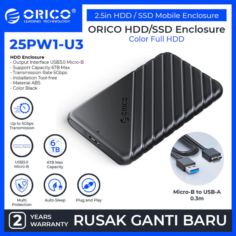 ORICO 2.5 inch USB3.0 Micro-B Hard Drive Enclosure - 25PW1-U3