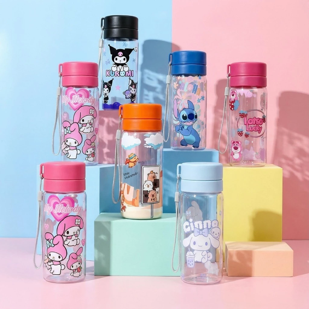 Tumbler Karakter Lucu BP Portable 600ml & 800ml - Botol Minum Transparan Full Print UV Import Sanrio Kuromi Capybara