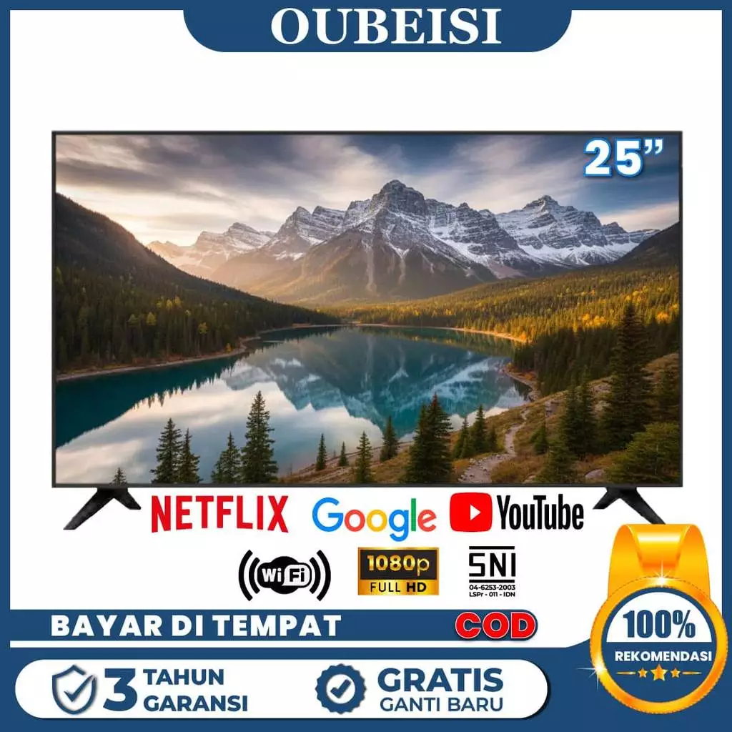 OUBEISI TV LED 25 Inch Smart TV Android 11.0 FHD 1920x1080 Resolusi HDMI VGA USB 2 Speaker Internal Garansi 3 Tahun COD Televisi Murah